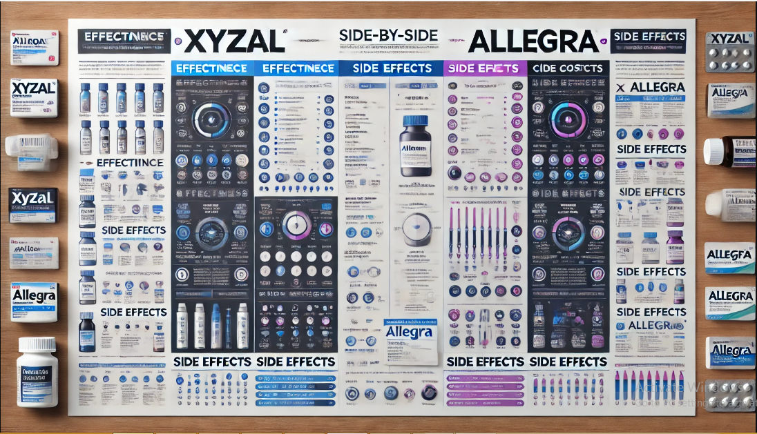 A comparison chart showing the differences between Xyzal and Allegra including effectiveness side effects and cost.