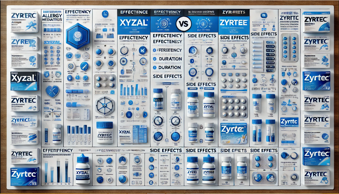 A side-by-side comparison of Xyzal and Zyrtec highlighting their benefits and differences for allergy relief.